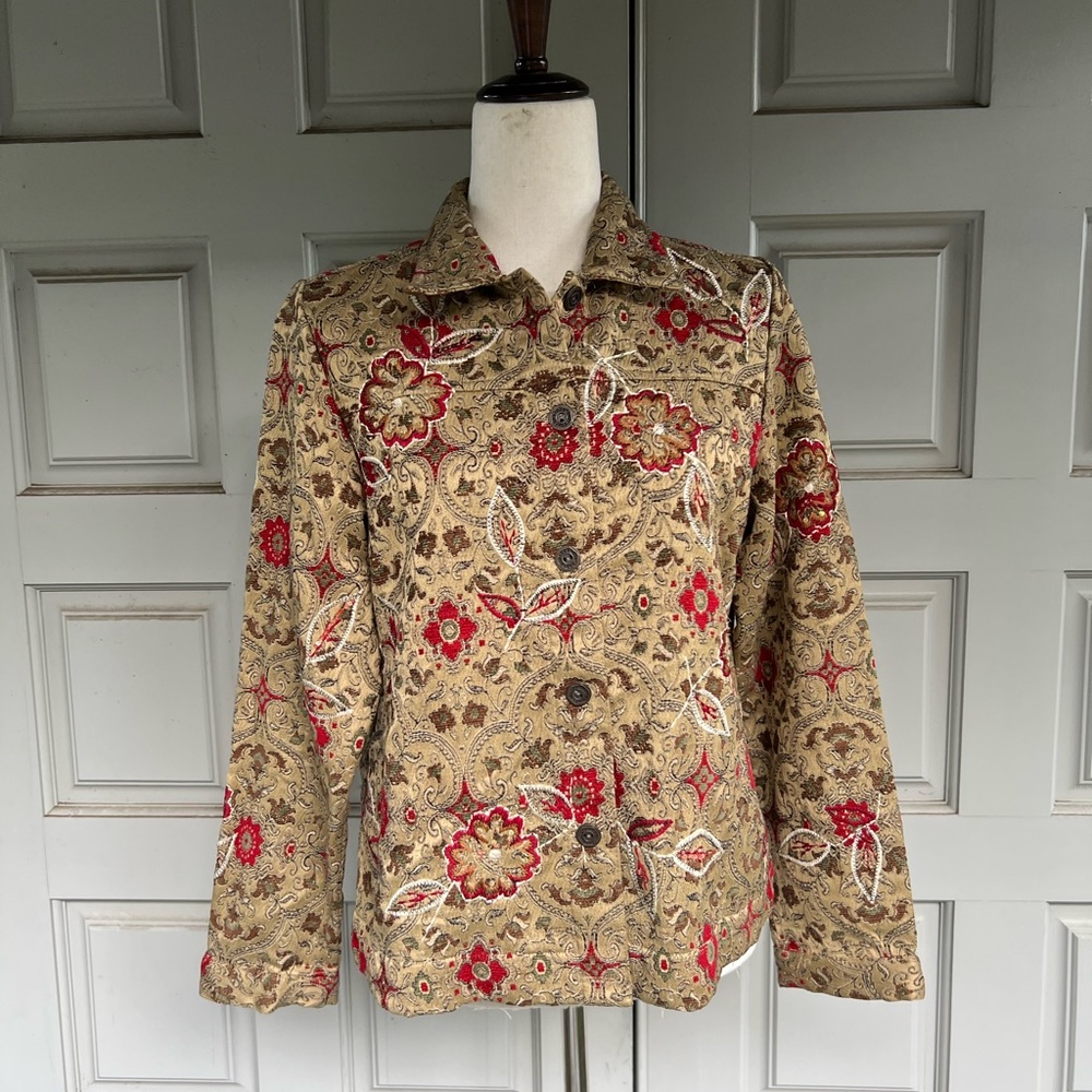 Laura Ashley Vtg Brocade Floral Jacket ~ Made in India Size M